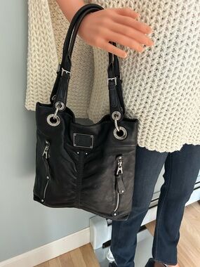 B Makowsky Black Leather Shoulder Bag